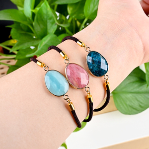 Bracelet ajustable en cristal naturel, forme ovale facettée, bijou de guérison pour femme - Vente flash - Product Image 1