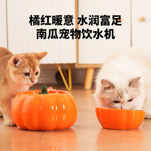 Fontaine à eau pour animaux de compagnie en céramique en forme de citrouille, 180 mm, filtre pour chat, bol à circulation automatique pour chats - Product Image 3