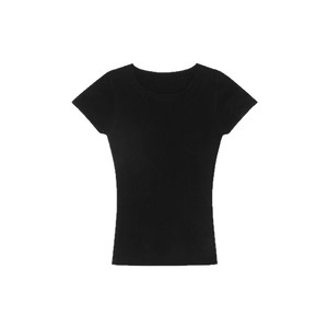 Women's Round Neck Ribbed Knit Short Sleeve T-Shirt Pink Slim Fit <b>Top</b> Summer Wear - Product Image 5