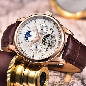 LIGE 6826 Classic Mens Retro Watches <b>Automatic</b> Mechanical Watch Tourbillon Clock Genuine Leather Waterproof <b>Wristwatch</b> - Product Image 4