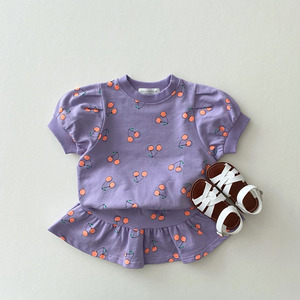 Vêtements pour enfants coréens, nouveaux ensembles deux pièces pour bébés filles, hauts à la mode, jupes mignonnes à imprimé cerise - Product Image 5