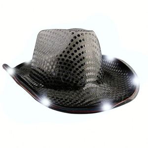 Sombrero de Vaquero Occidental con Luces LED, Sombrero de EVA con Batería para Fiestas, con Luces Brillantes Plateadas y Rosas, Sombrero de Disfraz Luminoso - Product Image 4