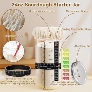 Sourdough Starter Jar Set Eco-Friendly 6-8 Piece <b>Baking</b> & Pastry Tools Kit with Glass <b>Silicone</b> Fabric Components - Product Image 5