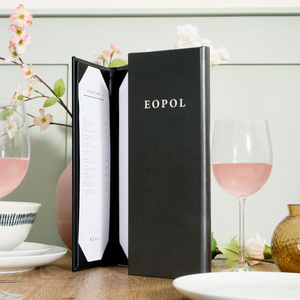 Porte-menu personnalisé en similicuir noir à 3 pages, style portefeuille, avec intérieurs fixes pour restaurant - Product Image 2