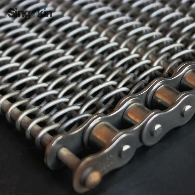 Nastro trasportatore a maglie a catena in rete metallica a spirale in acciaio inossidabile da 1.2mm 1.5mm con catena e rullo