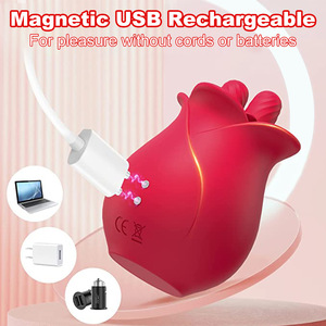 Vibrateur en forme de rose, 10 modes, léchage de la langue, succion, rechargeable, en silicone, masseur du point G, masseur des mamelons, étanche IPX7, non lubrifié - Product Image 4