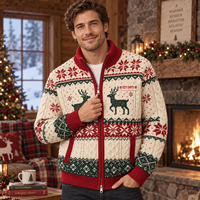 Herren Weihnachts-Strickjacke mit Reißverschluss, Nordisches Rentier-Schneeflocken-Jacquard-Strickmuster, Vintage Winter-Strickwaren OEM ODM Großhandel