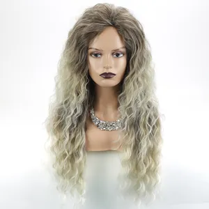 Wholesale Synthetic Long Curly Hair Wigs Deep Water Wave Wig For Women With Fluffy Hairstyle Grey Mixed Brown Cosplay Party