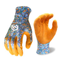 Guantes de Trabajo Antideslizantes para Mujer CY Premium, Color Naranja de Alta Visibilidad, con Forro de Espuma de Látex Arrugada, Agarre Suave y Diseño Floral, para Jardín