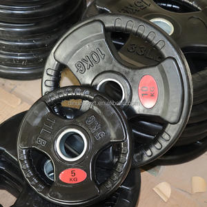 Olympian levantamiento de pesas gran agujero de hierro fundido cubierto con goma 2,5 KG-25KG y 5LB-50LB tres agujeros agarre barra peso placa - Product Image 6