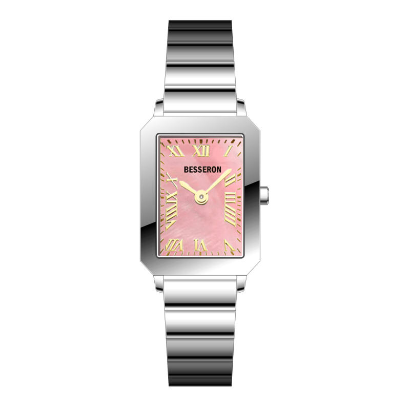 Pink sunburst dial watch