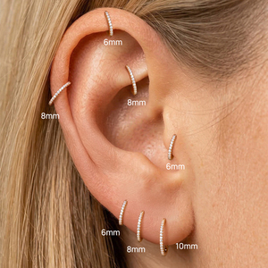 Boucle d'oreille de luxe en or massif 14K avec zirconiums en une seule rangée, anneau segmenté clicker pour piercing hélix, 6mm 8mm 10mm - Product Image 4