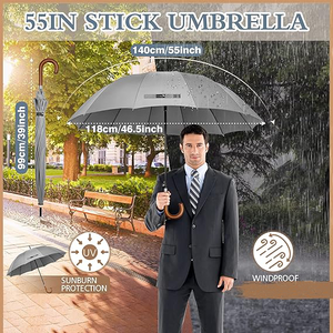 Parapluie de golf de qualité supérieure, imperméable, super résistant au vent, avec poignée en bois, ouverture automatique, personnalisable - Product Image 2