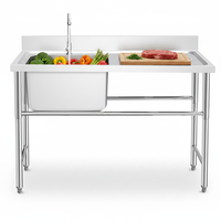 Wastafel Dapur Stainless Steel Komersial Dua Lubang dengan Rak Pengering Bersertifikasi NSF, Finishing Brushed, Kapasitas 4L, Warna Perak
