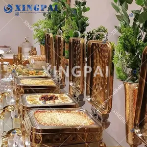 Equipo de restaurante XINGPAI, plato de frotamiento chapado en oro martillado, chaffers de acero inoxidable, plato de frotamiento, buffet en oro