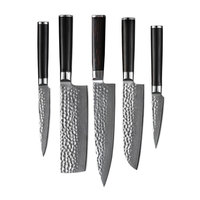 Ensemble de couteaux de chef en acier damas forgé à la main de haute qualité avec étui en cuir, manches en bois ambidextres, 5 pièces pour cuisines modernes