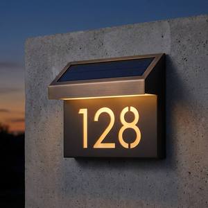 <span class=keywords><strong>Plaque</strong></span> d'adresse solaire LED moderne personnalisée, étanche, pour extérieur, pour maison moderne, appartement, ou signalétique de marque - Product Image 1