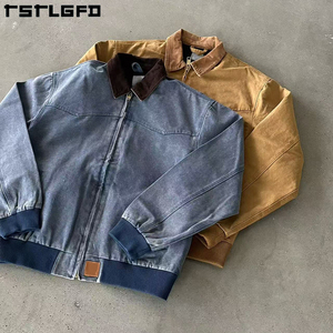 Tùy chỉnh cổ điển vịt vải Denim Áo Khoác Nam Mùa Đông đứng cổ áo tái chế vải rửa bảo hộ lao động - Product Image 5