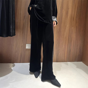 <span class=keywords><strong>Pantalon</strong></span> en <span class=keywords><strong>velours</strong></span> de soie de mûrier 100 % luxueux pour femme, élégant, style rétro <span class=keywords><strong>français</strong></span>, taille mi-haute, coupe ample, droit, décontracté 2026 - Product Image 2