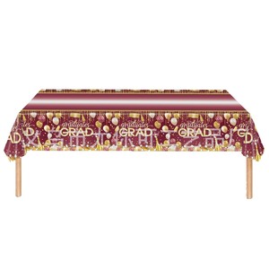 Manteles para Fiesta de Graduación, Color Borgoña y Dorado, Impresión Digital, Rectangulares, Decoración con Temática de Graduación - Product Image 2