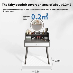 Modern Minimalist INS Style Makeup <strong>Table</strong> for Small <strong>Narrow</strong> Bedroom Simple Apartment <strong>Dressing</strong> Desk with Lighted Mirror LED Feature - Product Image 3