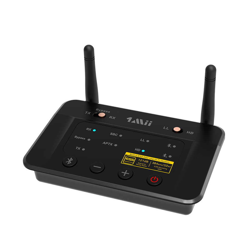 1Mii Vliegtuig Bluetooth 5.3 adapter voor 2 hoofdtelefoons/Airpods, aptX Adaptive & Low Latency Bluetooth zender, ontvanger, draadloze audio transmitter jack 3,5 voor tv, stereo-installatie, gym, auto