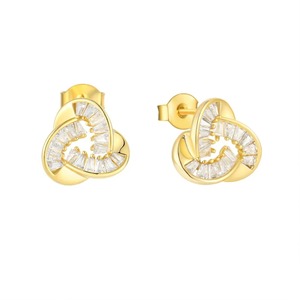 Pendientes de tuerca finos de diseño único de Plata de Ley 925 para mujer, pendientes de tuerca de Zirconia cúbica chapados en oro de 18 quilates - Product Image 1