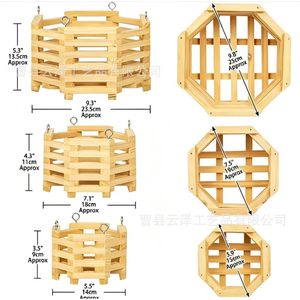 Wooden octagonal flower <b>basket</b> storage rack <b>for</b> balcony and courtyard green <b>plant</b> hanging <b>basket</b>, solid wood flower pot, - Product Image 4
