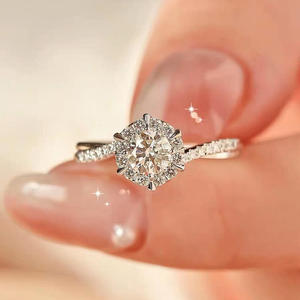 Anello di Diamanti T0178 per Donna, Classico Anello di Fidanzamento con Diamante Naturale Taglio Brillante Rotondo Colore G, Stile Halo con Diamanti Bianchi - Product Image 2