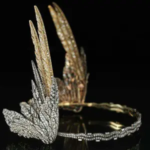 Freya Art Deco Estilo Alado Bandeau Coroas Asas do anjo Delicado Elegante Pena Tiaras Brilhante Cristal Asa Headbands Tiara