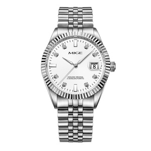 Reloj Automático Redondo de Acero Inoxidable para Mujer MIGE con Detalles de Diamantes, Visualización de Fecha Analógica, Elegante Reloj de Pulsera - Product Image 1