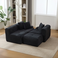 Canapé modulaire en tissu moelleux moderne en forme de L, fauteuil rembourré sans structure avec ottoman mobile