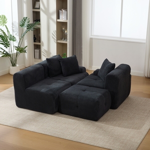 Divano Moderno in <span class=keywords><strong>Tessuto</strong></span> Morbido a Forma di Nuvola, Divano Componibile a L con Seduta Profonda, Poltrona Imbottita Senza Struttura con Pouf Mobile - Product Image 6