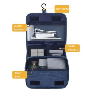 Sac de rangement cosmétique portable en polyester imperméable pour voyage, avec séparation sec/humide, trousse de toilette suspendue - Product Image 3