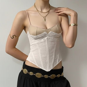 Haut Cami Femme Personnalisé en Dentelle Tissée, Maille et Paillettes, Style Bustier-Corset, avec Rubans Courts et Bretelles à Nouer au Dos, pour Tenue de Soirée d'Été, OEM - Product Image 2