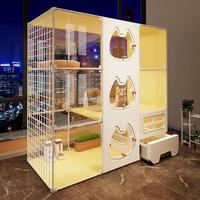 Villa panoramique pour animaux de compagnie avec un espace extra large, lit pour chat et niche pour chien intégrés, fournitures pour animaux de compagnie