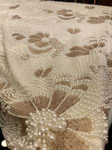 Tissu brodé perlé avec strass, nouvelle arrivée, matière pour robes, dentelle haut de gamme pour robes de mariée, vêtements de soirée, textile - Product Image 2