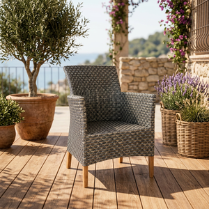 Modern Gray <b>Teak</b> Woven Minimalist Outdoor <b>Chair</b> with Wooden Legs - Product Image 4