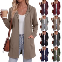 Veste longue à capuche zippée pour femme, décontractée, à manches longues, avec cordon de serrage et poches latérales pour un usage quotidien
