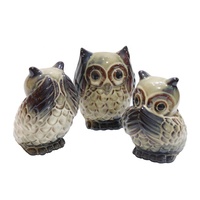 Ornement de hibou en céramique avec trois motifs d'expression Statue de bureau décorative pour la maison