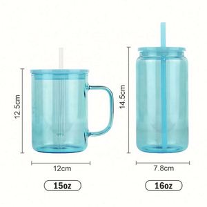 Verres à boire en gros, mugs personnalisés pour soda et bière, verre coloré de 16 oz avec couvercle en plastique et paille pour le camping - Product Image 2