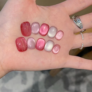<span class=keywords><strong>Uñas</strong></span> Postizas Barbiecore, <span class=keywords><strong>Color</strong></span> <span class=keywords><strong>Rosa</strong></span> Intenso, Efecto Ojo de Gato, Cortas, Dos Tonos, 10 Piezas, Hechas a Mano, Reutilizables, Venta al Por Mayor - Product Image 2