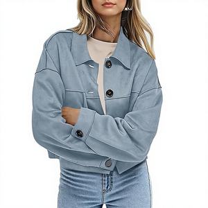 เสื้อแจ็คเก็ตบอมเบอร์ถักไหมพรมหนังกลับเทียมสำหรับผู้หญิง รุ่น Channel 8 Colors Button แฟชั่นลำลองน้ำหนักเบาสำหรับฤดูใบไม้ร่วงและฤดูหนาว ปี 2025 เสื้อโค้ทและเสื้อคลุม - Product Image 4