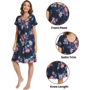Robe de Nuit Décontractée en Viscose de Bambou Tricotée à Manches Courtes pour Femme, Motif Floral Doux, Vêtement de Nuit Élégant à Motifs Floraux, Vente en Gros - Product Image 2