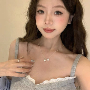 S925 สร้อยคอเงินแท้รูปหัวใจประดับมุกเกรด AAA 405 ซม. สำหรับสวมใส่ทุกวันสไตล์มินิมอลเครื่องประดับสตรี - Product Image 2