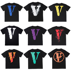 Camiseta de Verano Vintage con Estampado Gráfico Vlones Big V, Multicolor, con Estampado de Rayo en la Espalda, Estilo Hip Hop, de Algodón, Manga Corta, Superventas - Product Image 1