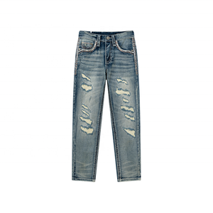 Jeans de mezclilla para hombre con bolsillos traseros bordados de costuras resistentes, corte recto de cintura media, estilo moderno - Product Image 1