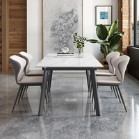 Nordisches Luxus-Esstisch-Set mit Ausziehbarem Klappbarem Metalltisch und Stühlen, Eisenrahmen, Modernes Design für Kleine Wohnungen, Rechteckige Platte