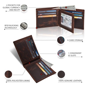 Top Grain Crazy Horse Genuine Leather Wallets for Men Rfid Blocking Credit <b>Cards</b> <b>Holder</b> <b>Slim</b> Trifold Wallet - Product Image 2