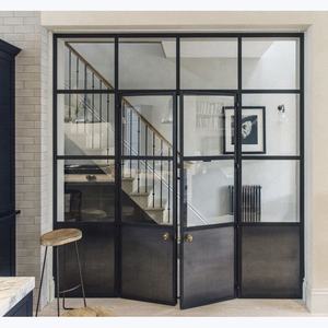 Черная стальная рама наружные двойные стеклянные французские Алюминиевые Входные раздвижные стеклянные двери - Product Image 2
